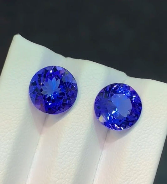 2 deep blue 9mm round Tanzanite pair